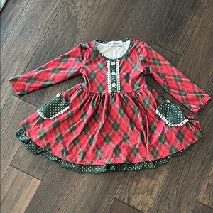 Plaid Long Sleeve Dress with Button Detail